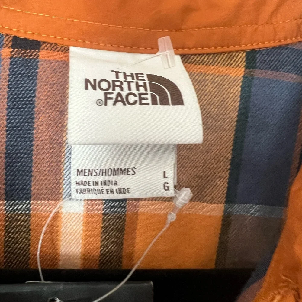 The North Face Orange and Blue Plaid Shirt